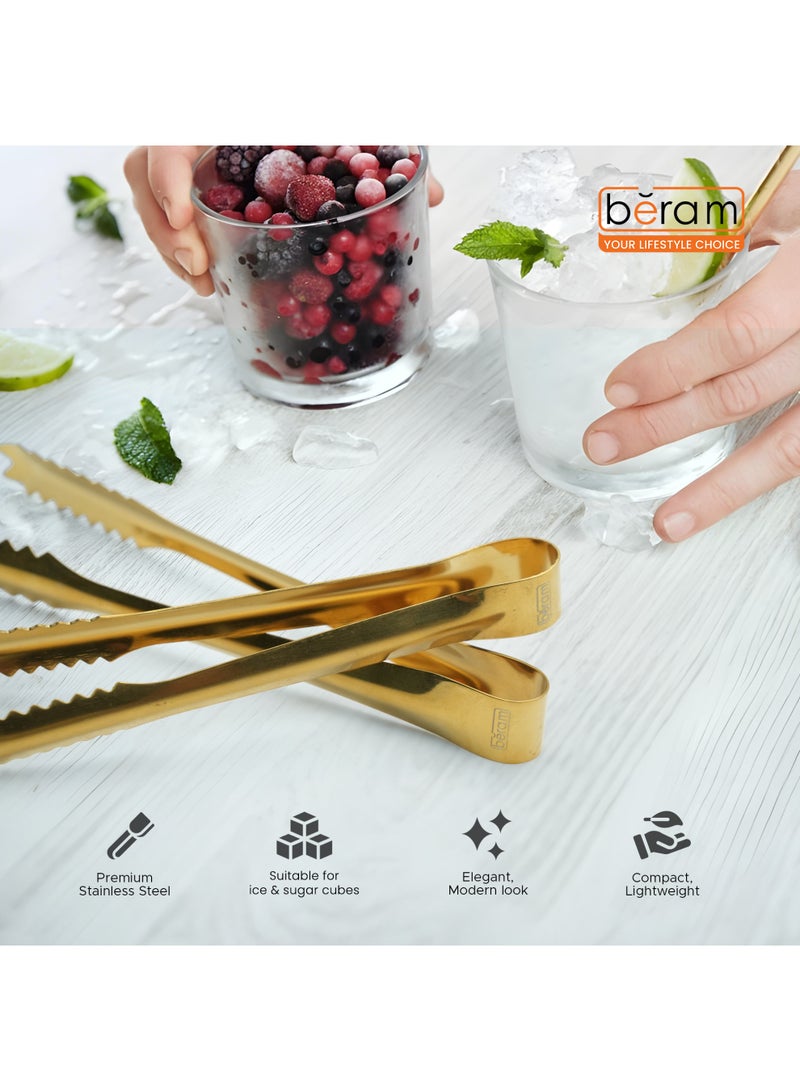 Beram Sugar Tong Stainless Steel Mini Tongs for Sugar Cubes Ice Snacks & Tea Parties – Durable Rust-Resistant (2, Gold, 15+12.5) - Image 3