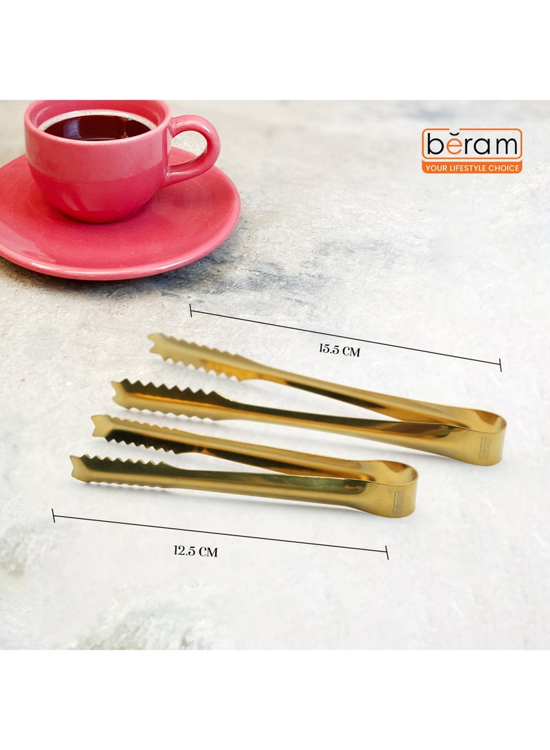 Beram Sugar Tong Stainless Steel Mini Tongs for Sugar Cubes Ice Snacks & Tea Parties – Durable Rust-Resistant (2, Gold, 15+12.5) - Image 5