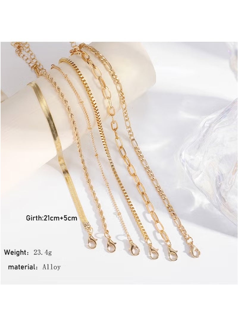 Huitich Elegant 6-Piece Gold Colour Layered Anklet Set – Stylish Alloy Chain Anklets for Women  - Image 3