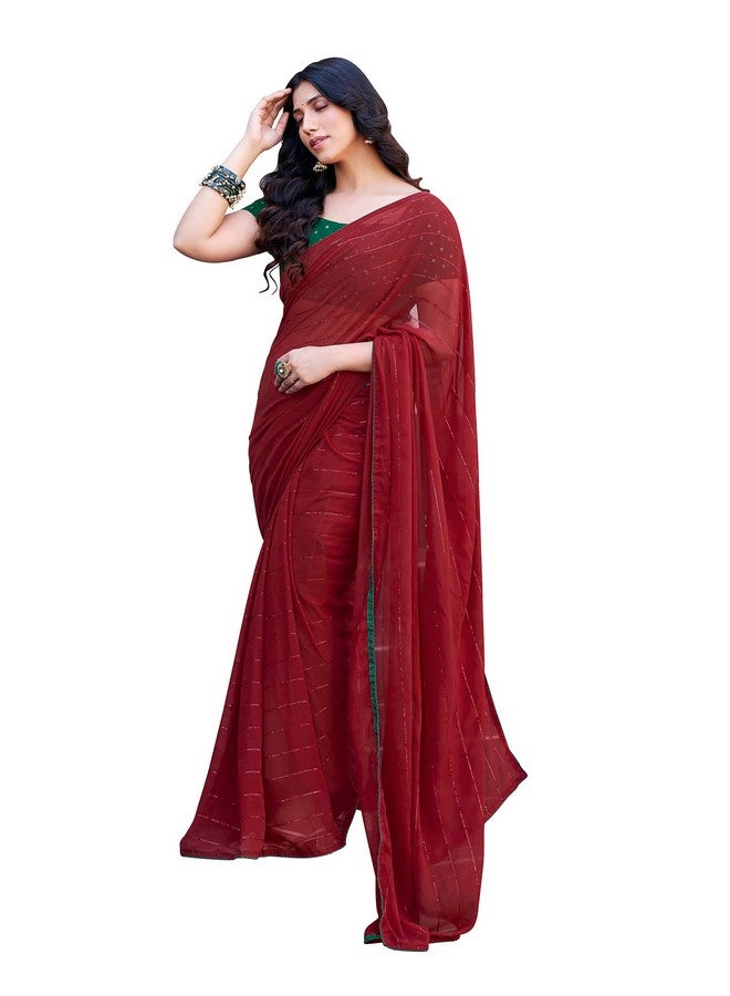 SIRIL Women's Georgette Sequence Work Saree With Unstitched Blouse Piece (3475S710A_Maroon) - Image 1