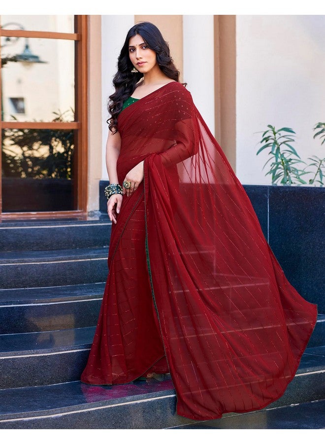 SIRIL Women's Georgette Sequence Work Saree With Unstitched Blouse Piece (3475S710A_Maroon) - Image 3