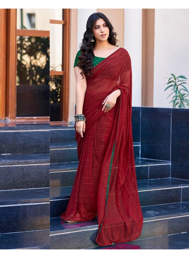 SIRIL Women's Georgette Sequence Work Saree With Unstitched Blouse Piece (3475S710A_Maroon) - Image 2