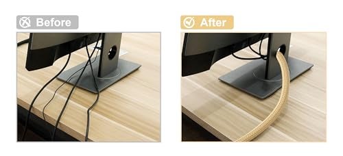 CrocSee 10ft - 1/2 inch Braided Cable Management Sleeve Cord Protector - Self-Wrapping Split Wire Loom for TV/Computer/Home Theater/Engine Bay - Beige - Image 4