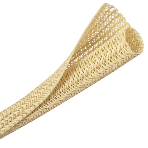 CrocSee 10ft - 1/2 inch Braided Cable Management Sleeve Cord Protector - Self-Wrapping Split Wire Loom for TV/Computer/Home Theater/Engine Bay - Beige - Image 1