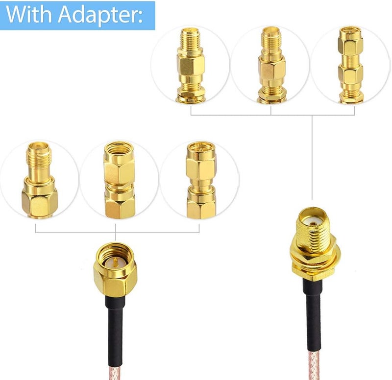 Superbat Male to Female RF Coaxial Coax Cable - 12inches & 5 Piece Adapter Kit (SMA, SMA/RPSMA) for WiFi, Ham Radio, GPS, 3G/4G LTE Antenna, LNA - Image 4