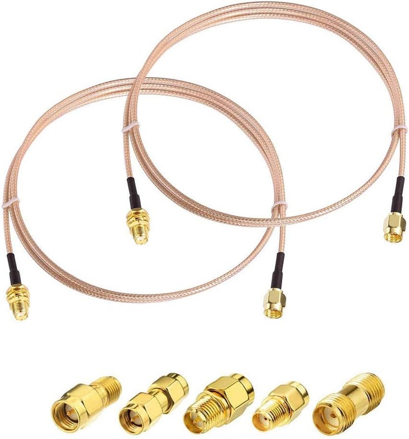 Superbat Male to Female RF Coaxial Coax Cable - 12inches & 5 Piece Adapter Kit (SMA, SMA/RPSMA) for WiFi, Ham Radio, GPS, 3G/4G LTE Antenna, LNA - Image 1