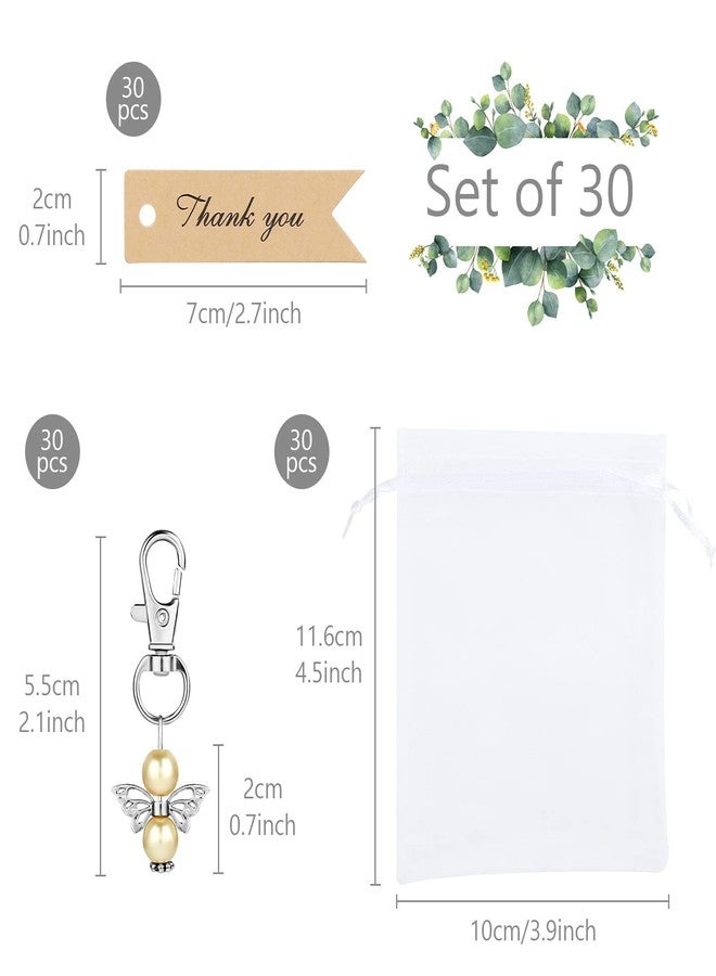 GWHOLE 30 Set of Angel Keychain with Organza Gift Bags and Thank You Favor Tags Guest Return Gift for Baby Shower Baptism Favors Wedding Bridal Birthday Party Favors, Beige - Image 3