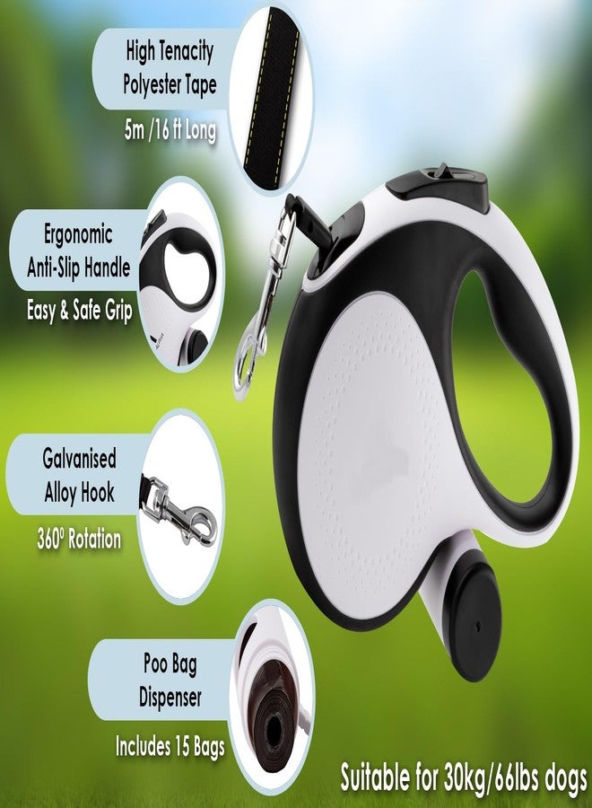 TRENDORA 360° Tangle-Free Retractable Dog Lead with Detachable Poo Bag Holder & 15 Poo Bags Included | Strong 5m Extendable Nylon Tape | Anti-Slip Handle | Dog Training Leash | for Dogs Up to 30kg - Image 2