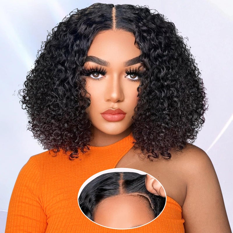 AISI Cyrly Bob Wig Human Hair 1800% Density Wear And Go Glueless Wigs 5x5 Hd Lace Closure Wigs Human Hair Curly Wigs For Black Women Ready to Wear Glueless Wig with Elastic Band for Beginner 10 Inch - Image 1