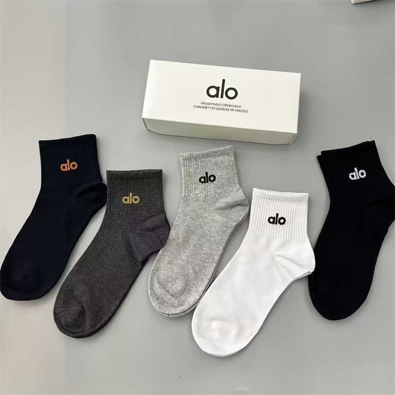 ALO Yoga Cotton Mid-Calf Socks - 80% Cotton Breathable Casual Sport Socks for Men and Women, All Seasons