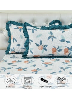 The Little Big Store The Little Big Store King Size Quilted Soft Bedsheet Cotton Feel Bedspread 350 GSM 72x78 Bed Cover with 2 Pillow Covers Bed Skirt with Ruffle Fringe Side Frills Ruffles Pleated Laces  - Image 2