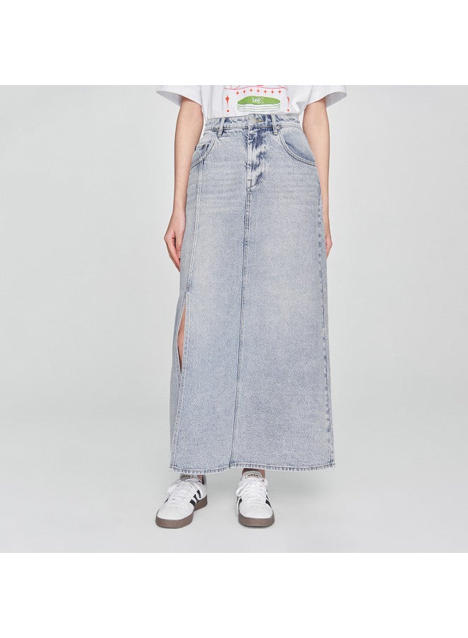 LEE 25 Early Spring Comfort Version Five-Pocket Style Split Design Tencel Light Blue Women'S Denim Skirt Trendy - Image 2