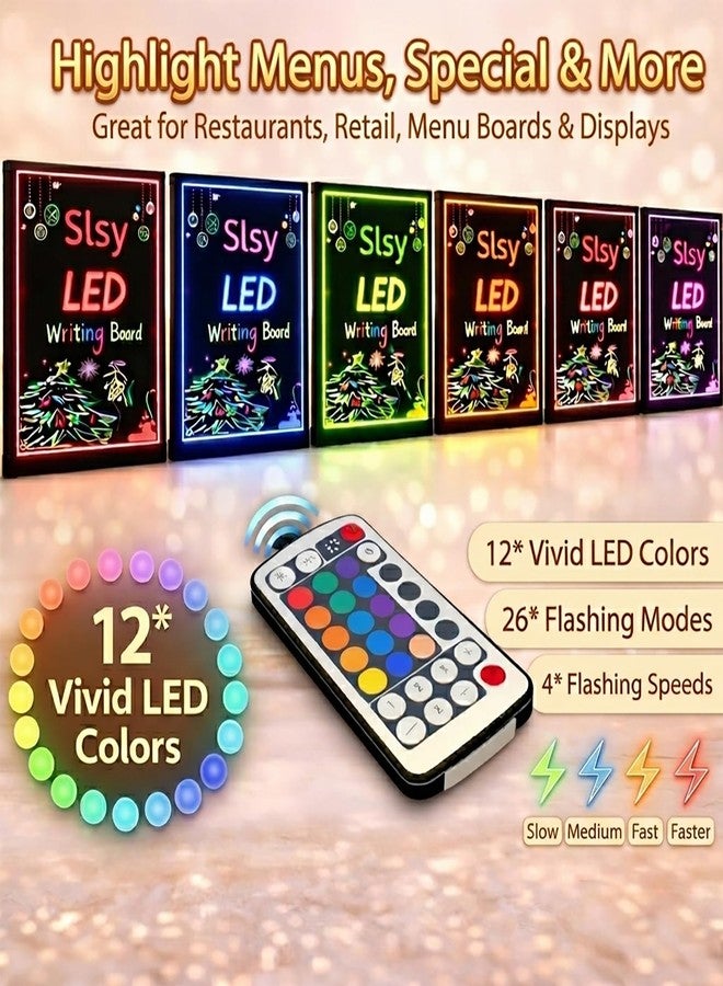 Slsy LED Writing Board 16"x12", Light Up Message Board Illuminated Neon Sign with 12 LED Colors, 26 Flashing Modes, 8 Fluorescent Markers, Erasable Sign for Restaurants Bars Cafes Weddings Classrooms - Image 2