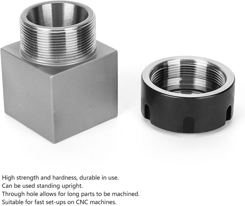 ER25 Collet Block, Hex or Square Collet Block, Hex or Square Collet Chucks Block Holder, Hard Steel, Through Hole, for CNC Lathe Engraving Machine Tools, Two Options (Square) - Image 4