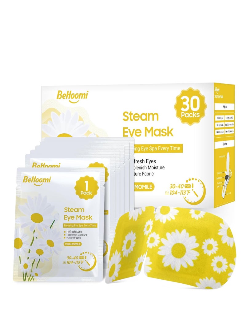 BeHoomi 30Packs Steam Eye Mask, Heated Eye Mask Warm Compress for Eyes, Self Heating Disposable Eye Masks for Home Sleep, Spa, Travel Essentials & Relaxation Gifts, Stocking Stuffers (Chamomile)  - Image 1