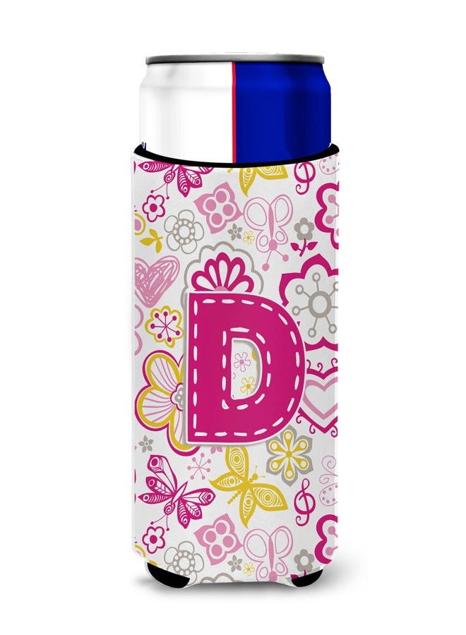 Caroline's Treasures Letter D Flowers and Butterflies Pink Ultra Beverage Insulators for slim cans - Image 1