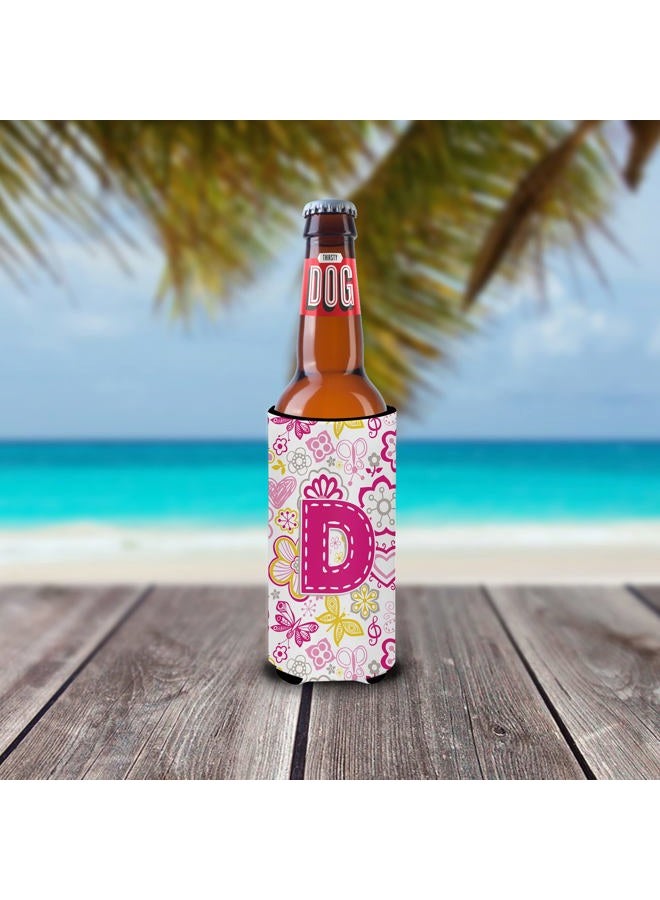 Caroline's Treasures Letter D Flowers and Butterflies Pink Ultra Beverage Insulators for slim cans - Image 2