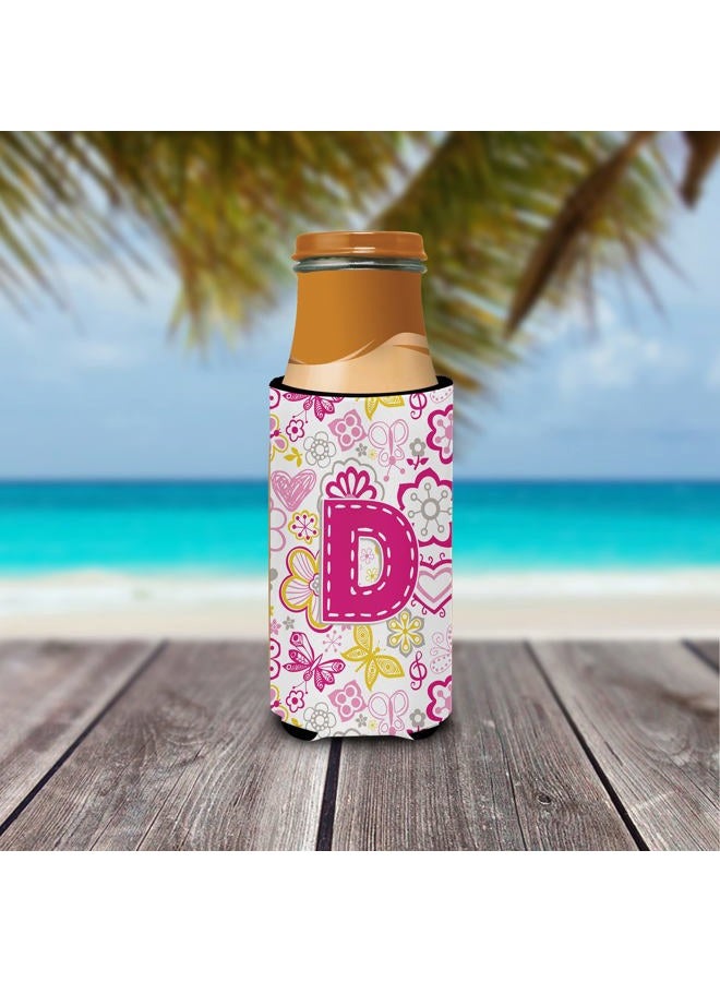 Caroline's Treasures Letter D Flowers and Butterflies Pink Ultra Beverage Insulators for slim cans - Image 3