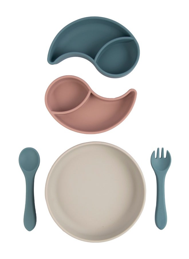 Babies Basic Feeding Set With Removable Sections , 3 Piece, Silicone Set Easy To Grip, Silicone Suction Plate With Silicone Spoon And Fork- Blue  - Image 5