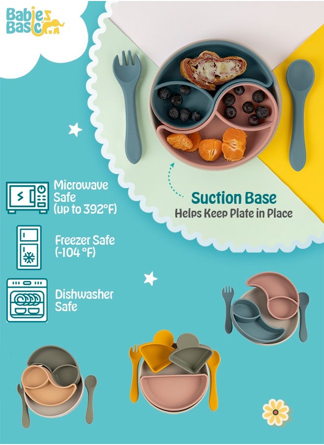 Babies Basic Feeding Set With Removable Sections , 3 Piece, Silicone Set Easy To Grip, Silicone Suction Plate With Silicone Spoon And Fork- Blue  - Image 4