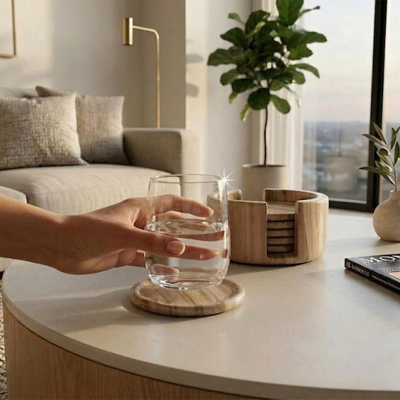 RADICALn Marble Coasters Set of 6 Handmade 3.5" Inch Wood Round Coasters for Drinks, Coaster Set with Holder for Dining Tables - Image 4