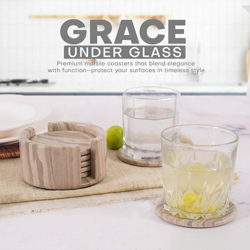 RADICALn Marble Coasters Set of 6 Handmade 3.5" Inch Wood Round Coasters for Drinks, Coaster Set with Holder for Dining Tables - Image 3