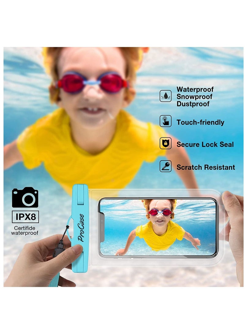 Procases 🍀 2 Pack Universal size waterproof case dry bag with blue and pink color combination, fits all smartphones up to 7.0" diagonal size (Certain big screen phones need to remove protective case); Credit - Image 2