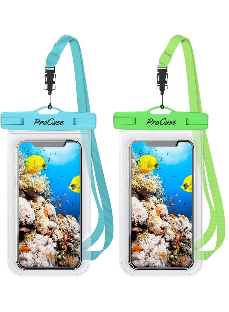 Procases 🍀 2 Pack Universal size waterproof case dry bag with blue and pink color combination, fits all smartphones up to 7.0" diagonal size (Certain big screen phones need to remove protective case); Credit - Image 1