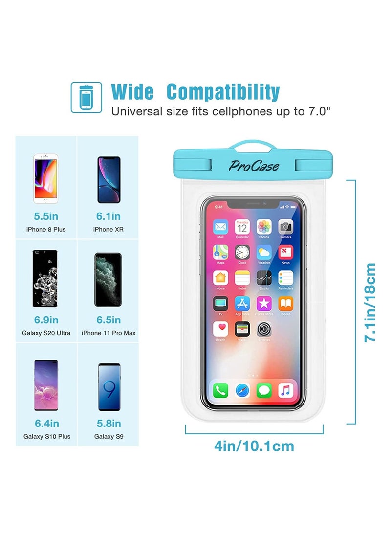 Procases 🍀 2 Pack Universal size waterproof case dry bag with blue and pink color combination, fits all smartphones up to 7.0" diagonal size (Certain big screen phones need to remove protective case); Credit - Image 3
