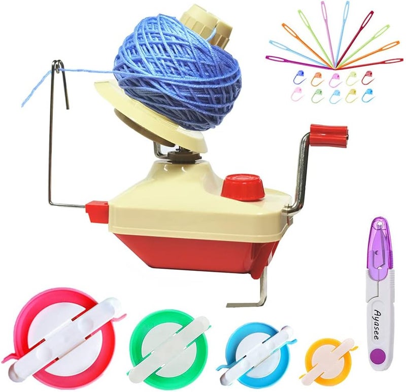 Ayasee Yarn Ball Winder, Hands Operated Swift Yarn Fiber String Ball Wool Winder Machines for Family+4Pompom Maker+10PS Knitting Stitch Markers+10PS Plastic Needles+1PS Scissors(26b) - Image 1