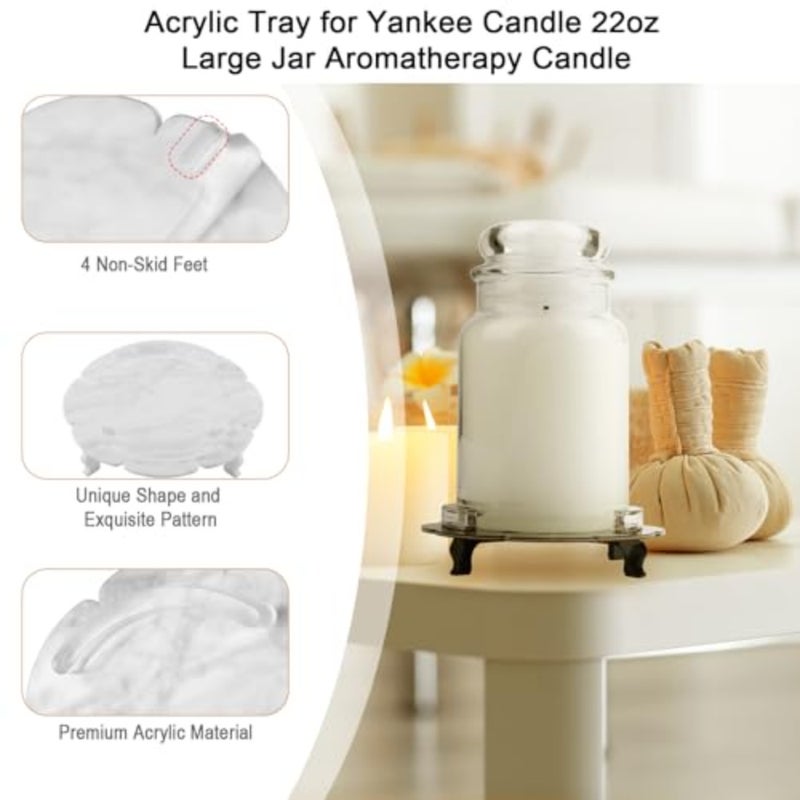 صينية حامل معطرة، حامل بقاعدة لشمعة Yankee Classic بجرة كبيرة سعة 22 أونصة بفتيل واحد، طبق أكريليك بنمط رخامي مزخرف، حامل فقط - Image 2