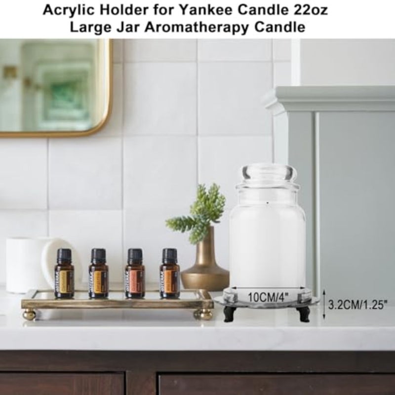 صينية حامل معطرة، حامل بقاعدة لشمعة Yankee Classic بجرة كبيرة سعة 22 أونصة بفتيل واحد، طبق أكريليك بنمط رخامي مزخرف، حامل فقط - Image 3
