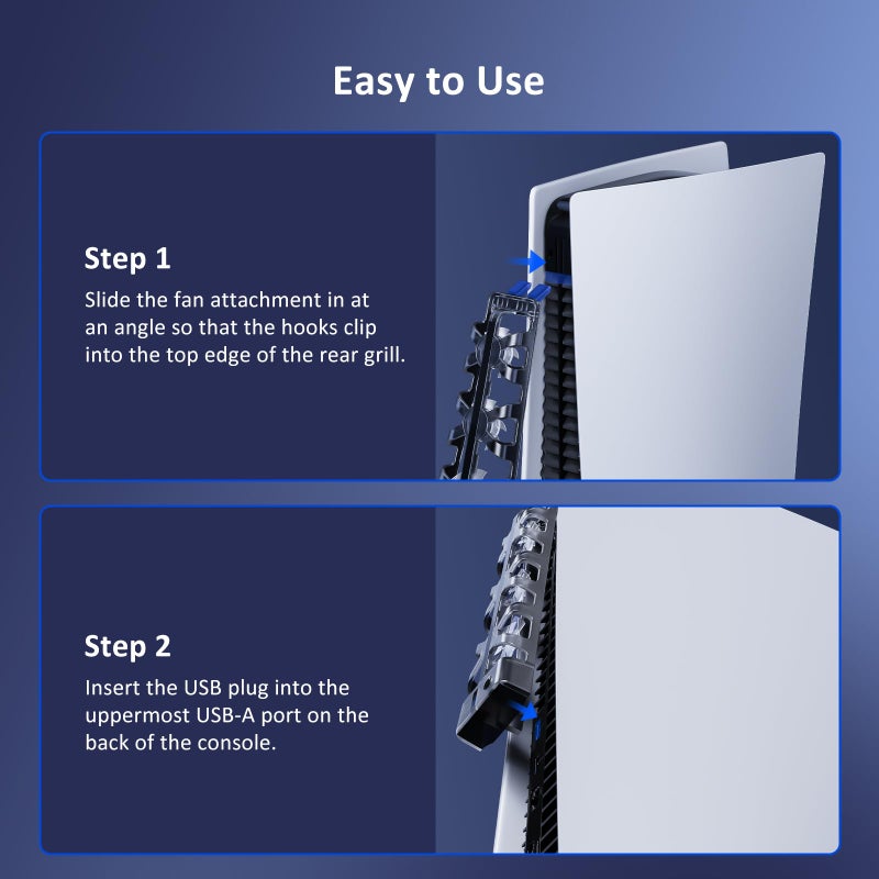 NEXIGO حامل أفقي NexiGo لجهاز PS5 مع مروحة تبريد صامتة مع سرعة قابلة للتعديل، [ضوضاء منخفضة]، [تشغيل/إيقاف تلقائي]، مع منفذ USB 3.0، ضوء LED مدمج، للإصدارات القرصية والرقمية على حد سواء - Image 5