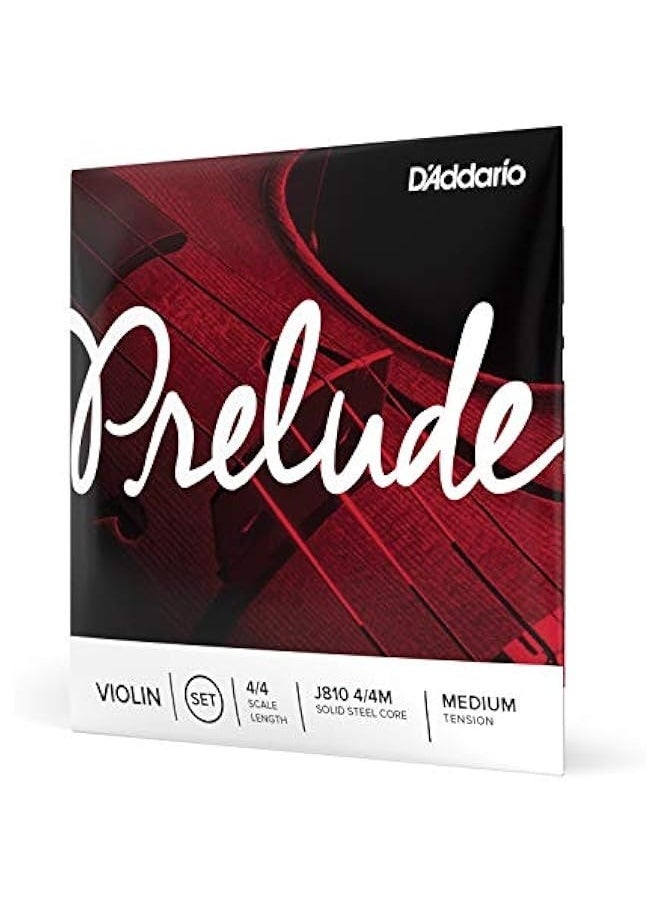 D'Addario Prelude Violin String Set, 4/4 Scale, Medium Tension – J810 4/4M - Solid Steel Core, Warm Tone, Economical and Durable – Educator’s Choice for Student Strings – 1 Set  - Image 1