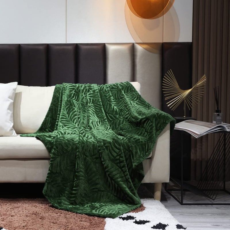 SOCHOW Super Soft Flannel Fleece Throw Blanket, Lightweight Cozy Warm Leaves Textured Plush Blanket for Bed Couch Sofa, 60 x 80 Inches, Olive Green - Image 4