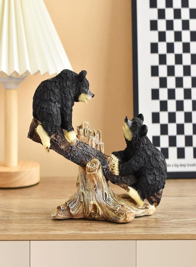 SHTWX 2 Black Bears on Seesaw Statue Figurine Sculpture Resin Collectible Gifts for Bear Lover Office Home Decor Desk Accessories Decoration Garden Figurines Outdoor Decor - Image 1