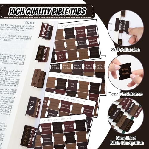 Reaeon Bible Tabs, Laminated Bible Tabs for Women & Men, 75 Tabs, Bible Tabs for Study Bible, Large Print Easy to Read and Apply Tabs for All Ages (Brown) - Image 2