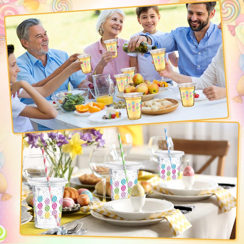 Funnymoom 50 Pcs Candy Party Plastic Cups with Lids and Straw 12 oz Lollipops Clear Disposable Cups Colorful Candies Drinking Cups for Sweet Candies Shoppe Lollipops Birthday Theme Party Supplies - Image 4