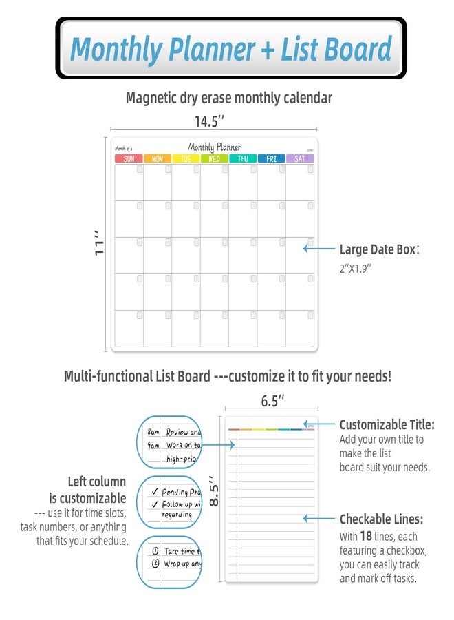 JJPRO Magnetic Dry Erase Monthly Calendar for Fridge-14.5"x11" Monthly Fridge Calendar and Daily to Do List,Magnetic Calendar for Refrigerator -3 Markers - Image 2
