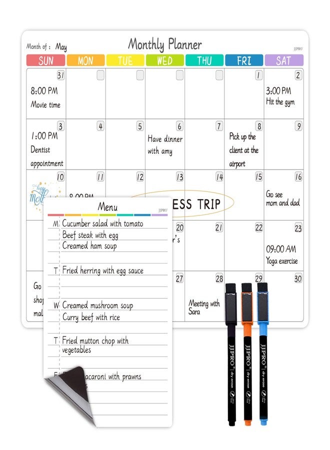 JJPRO Magnetic Dry Erase Monthly Calendar for Fridge-14.5"x11" Monthly Fridge Calendar and Daily to Do List,Magnetic Calendar for Refrigerator -3 Markers - Image 1