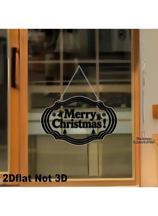 Large 7.8x5.1 Inch Black Merry Christmas Acrylic Wall Plaque with Bell Snowflake Border - Image 2