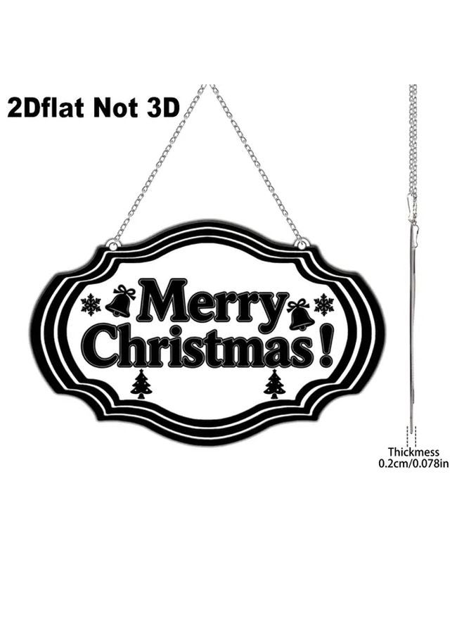 Large 7.8x5.1 Inch Black Merry Christmas Acrylic Wall Plaque with Bell Snowflake Border - Image 5