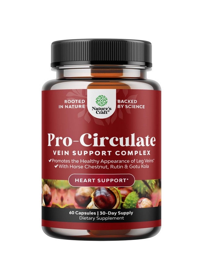 Natures Craft مكملات دعم الأوردة للساقين والأوردة - مكمل كامل للجسم للدورة الدموية للأوردة العنكبوتية والأوردة المتوسعة وتحسين التدفق مع مستخلص كستناء الحصان والفلافونويدات - كبسولات صغيرة نباتية غير معدلة وراثيًا (1 شهر) - Image 1