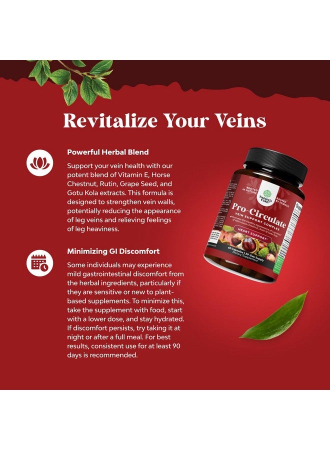 Natures Craft مكملات دعم الأوردة للساقين والأوردة - مكمل كامل للجسم للدورة الدموية للأوردة العنكبوتية والأوردة المتوسعة وتحسين التدفق مع مستخلص كستناء الحصان والفلافونويدات - كبسولات صغيرة نباتية غير معدلة وراثيًا (1 شهر) - Image 2