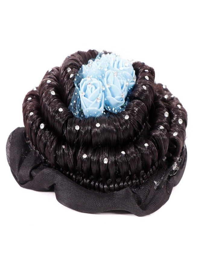 Shivarth Hair Juda Bun with Blue Flower & Stone Work Artificial Hair Juda Accessories For Women and Girls, Synthetic Hair,Black Colour, Medium - Image 2