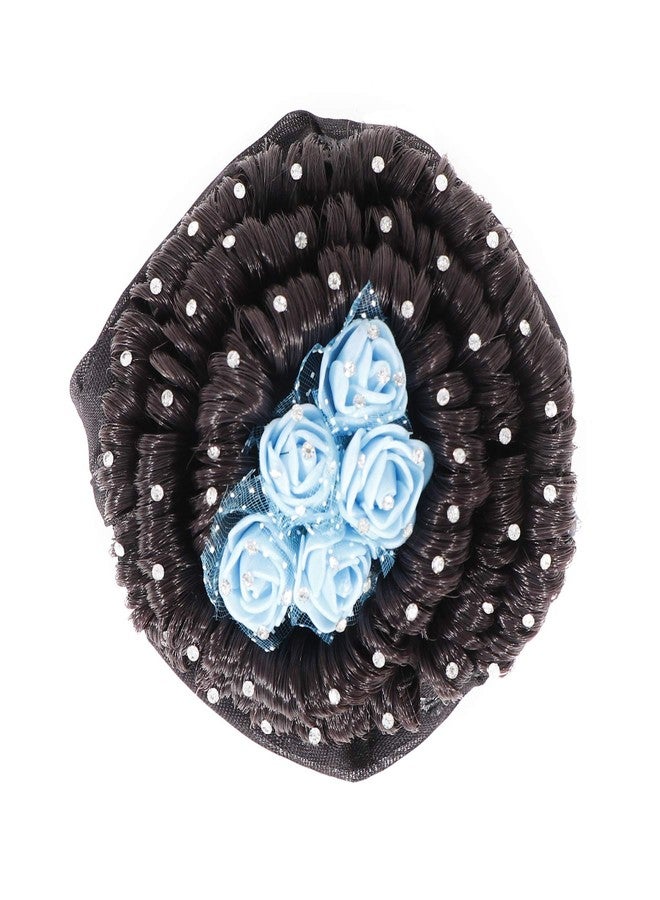Shivarth Hair Juda Bun with Blue Flower & Stone Work Artificial Hair Juda Accessories For Women and Girls, Synthetic Hair,Black Colour, Medium - Image 1