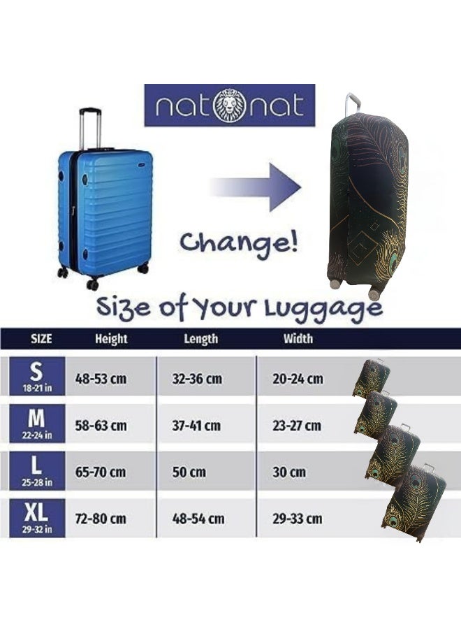 natOnat Travel Luggage Cover Protector - Suitcase Cover - Stretchy, Washable Spandex & Polyester - Protects Against Dirt & Scratches -  Peacock Design - Fits 48-53 CM Height (Small) - Image 5