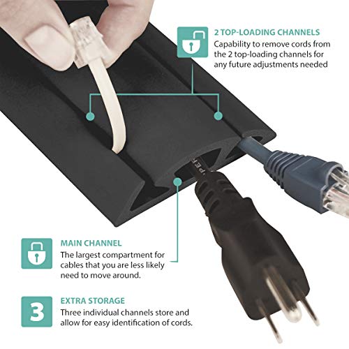 UT Wire 3-Channel Cord Protector & Concealer for Floor - 30FT - Black - Image 2