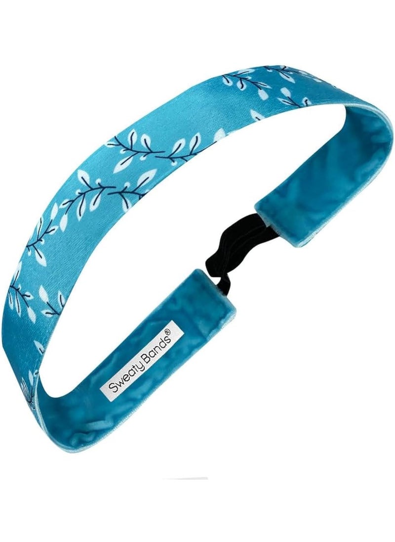 Sweaty Bands - Sweaty Bands Womens Girls Headband for Fitness Workouts  SweatWicking NonSlip VelvetLined Floral Exercise Hairband  Happy Trails Blue 1Inch - Image 1