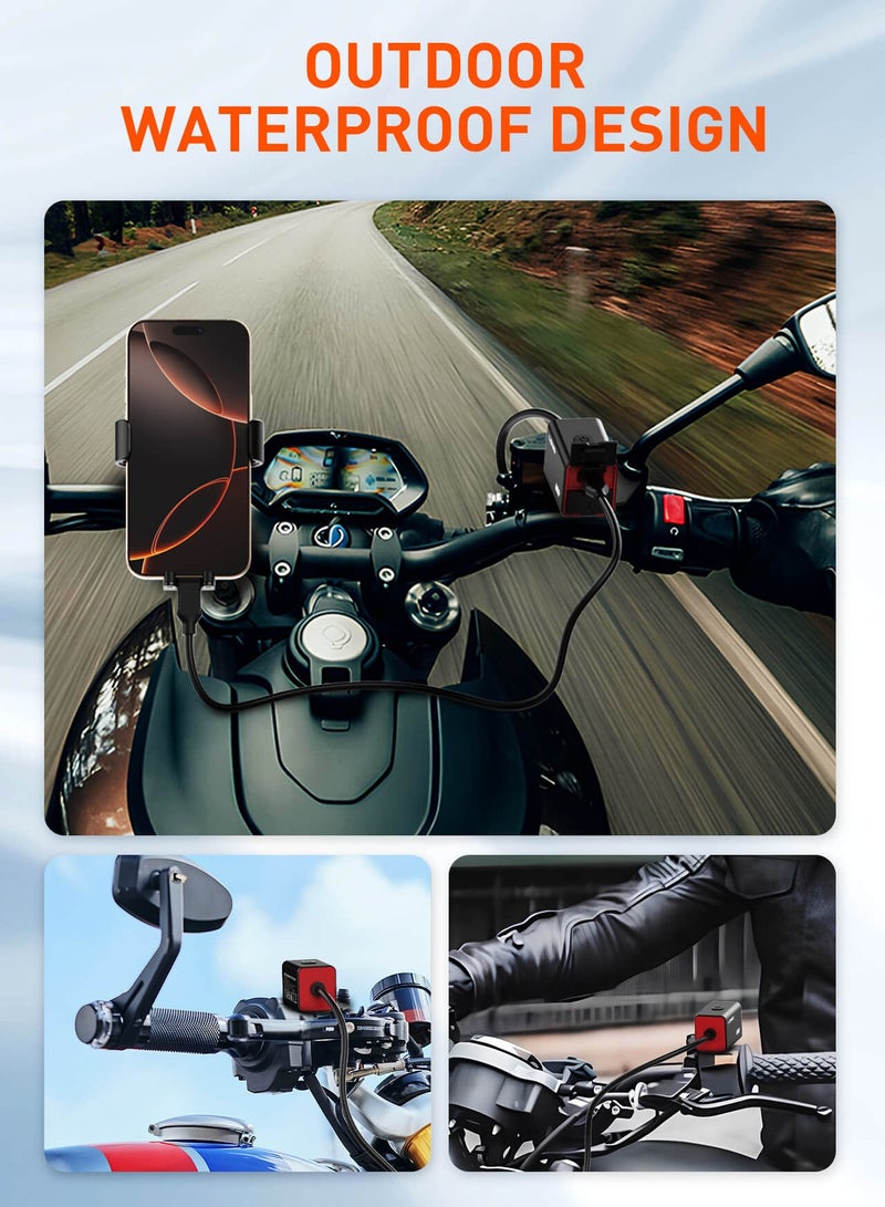 LDNIO Motorcycle Mobile Charger Dual USB Port 30W USB-A 30W USB-C Wired Fast Charging Take Power from Battery, Motorcycle Car Charger, Waterproof Design - Image 3